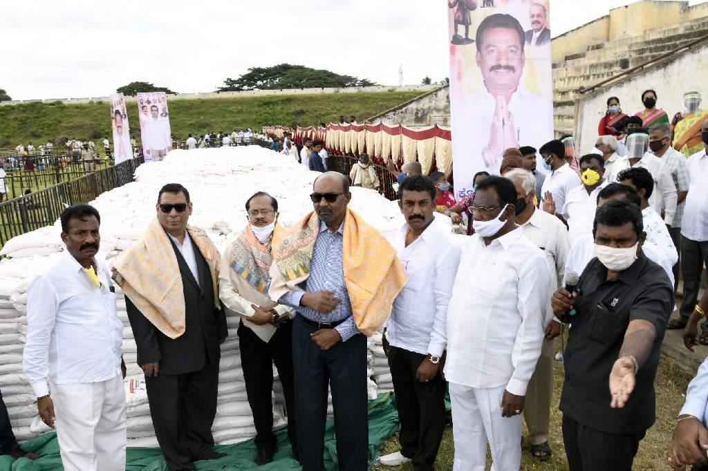 Dr. Majeed Foundation distributes rice bags to the needy communities in Magadi, Karnataka