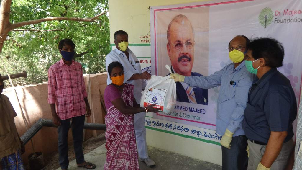 Dr. Majeed Foundation distributed basic food items to the poor and vulnerable communities living in the vicinity of Sami Labs Hyderabad facility