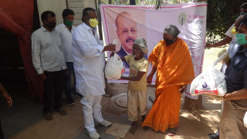 Dr. Majeed Foundation distributed basic food items to the poor and vulnerable communities living in the vicinity of Sami Labs Hyderabad facility